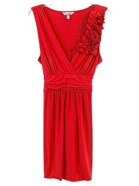 Speechless Coral Floral Ruffle Shoulder V-Neck Back Tie Waist Midi Dress Size L